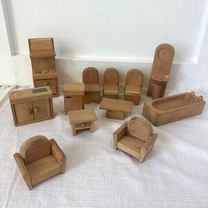 Plan Toys Wooden Dollhouse‎ Furniture Miniature Kitchen Bathroom Bedroom Set